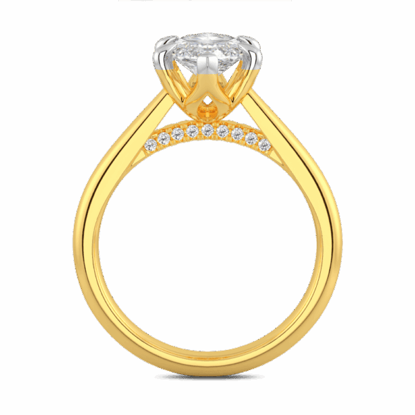 Monet Marquise 13X6 5 Side Yellow Gold Diamond 6 Prong Petal Basket Accented Bridge Engagement Ring