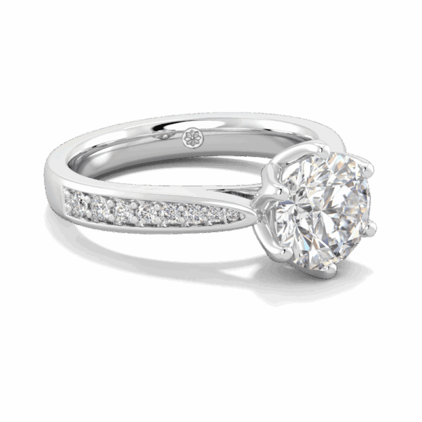 Passion 7 5 Angled White Gold Lab Grown Diamond Floral Gallery Tapered Pave Cathedral Setting Engagement Ring