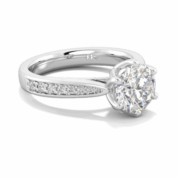 Passion 7 5 Angled White Gold Moissanite Floral Gallery Tapered Pave Cathedral Setting Engagement Ring