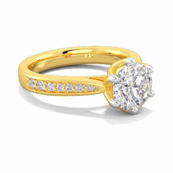Passion 7 5 Angled Yellow Gold Moissanite Floral Gallery Tapered Pave Cathedral Setting Engagement Ring