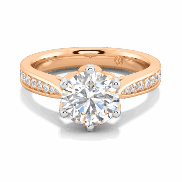 Passion 7 5 Front Rose Gold Lab Grown Diamond Floral Gallery Tapered Pave Cathedral Setting Engagement Ring