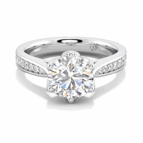 Passion 7 5 Front White Gold Lab Grown Diamond Floral Gallery Tapered Pave Cathedral Setting Engagement Ring