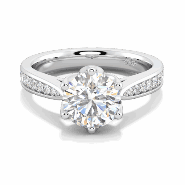 Passion 7 5 Front White Gold Moissanite Floral Gallery Tapered Pave Cathedral Setting Engagement Ring
