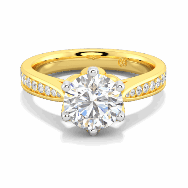 Passion 7 5 Front Yellow Gold Lab Grown Diamond Floral Gallery Tapered Pave Cathedral Setting Engagement Ring