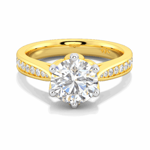Passion 7 5 Front Yellow Gold Moissanite Floral Gallery Tapered Pave Cathedral Setting Engagement Ring