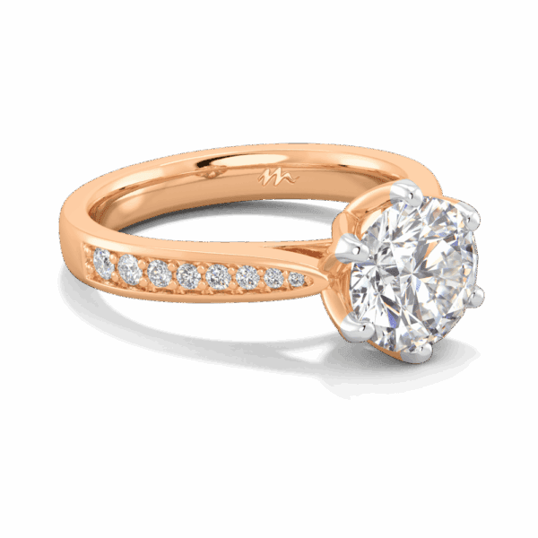 Passion 8 0 Angled Rose Gold Moissanite Floral Gallery Tapered Pave Cathedral Setting Engagement Ring