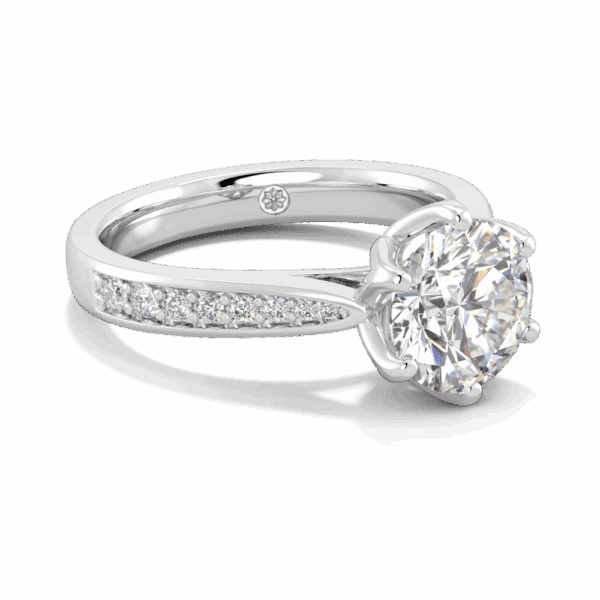 Passion 8 0 Angled White Gold Lab Grown Diamond Floral Gallery Tapered Pave Cathedral Setting Engagement Ring