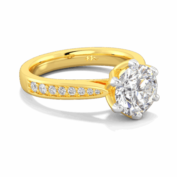Passion 8 0 Angled Yellow Gold Moissanite Floral Gallery Tapered Pave Cathedral Setting Engagement Ring