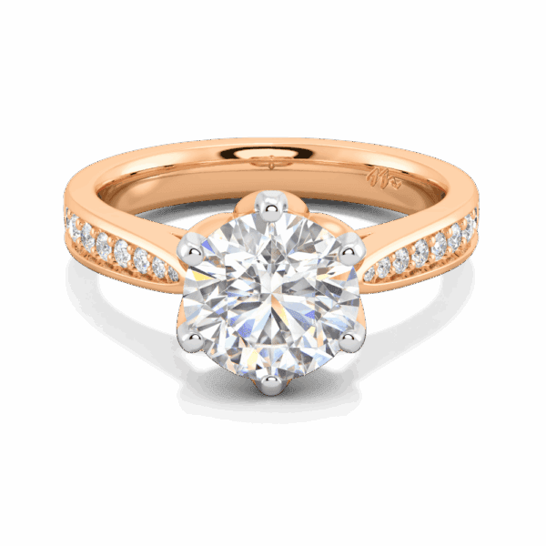 Passion 8 0 Front Rose Gold Moissanite Floral Gallery Tapered Pave Cathedral Setting Engagement Ring