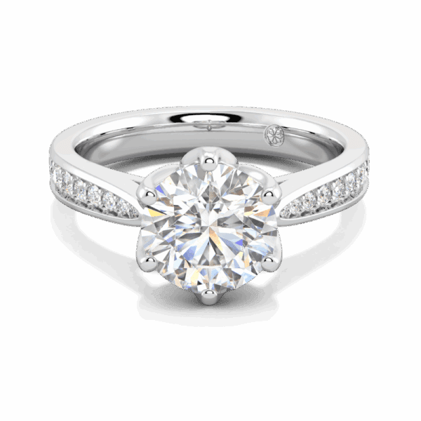 Passion 8 0 Front White Gold Lab Grown Diamond Floral Gallery Tapered Pave Cathedral Setting Engagement Ring