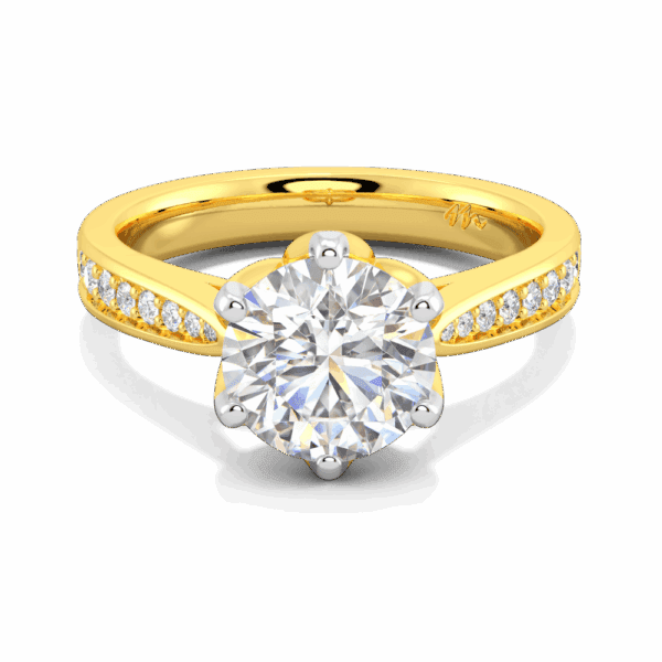Passion 8 0 Front Yellow Gold Moissanite Floral Gallery Tapered Pave Cathedral Setting Engagement Ring