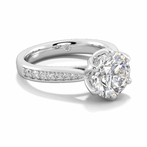 Passion 9 0 Angled White Gold Lab Grown Diamond Floral Gallery Tapered Pave Cathedral Setting Engagement Ring