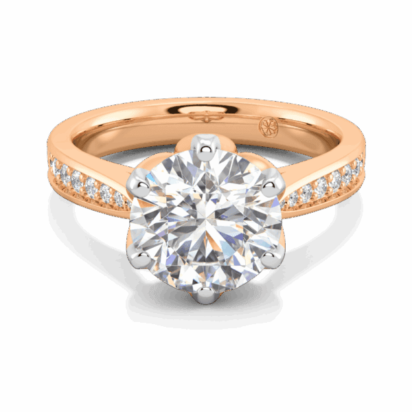 Passion 9 0 Front Rose Gold Lab Grown Diamond Floral Gallery Tapered Pave Cathedral Setting Engagement Ring