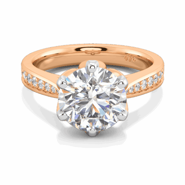Passion 9 0 Front Rose Gold Moissanite Floral Gallery Tapered Pave Cathedral Setting Engagement Ring