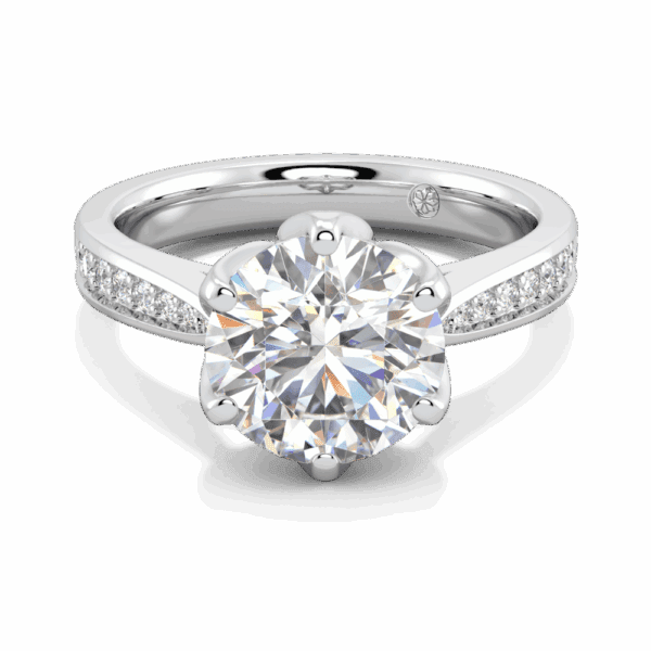 Passion 9 0 Front White Gold Lab Grown Diamond Floral Gallery Tapered Pave Cathedral Setting Engagement Ring