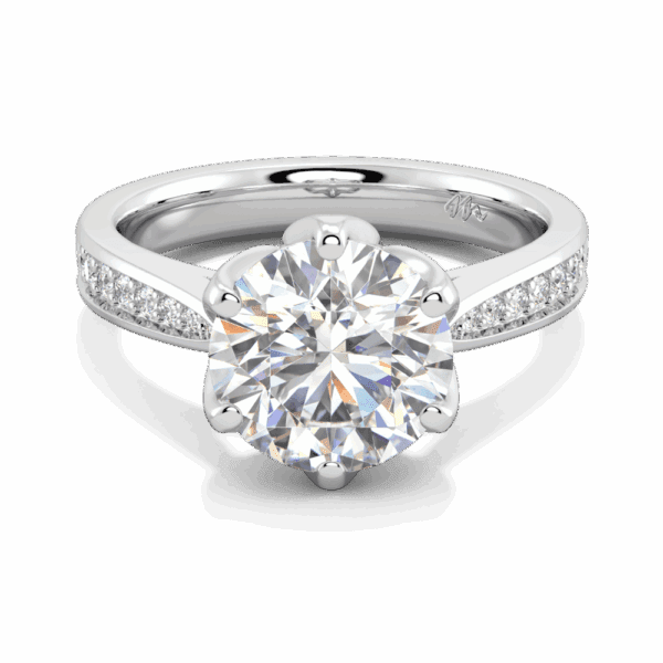 Passion 9 0 Front White Gold Moissanite Floral Gallery Tapered Pave Cathedral Setting Engagement Ring
