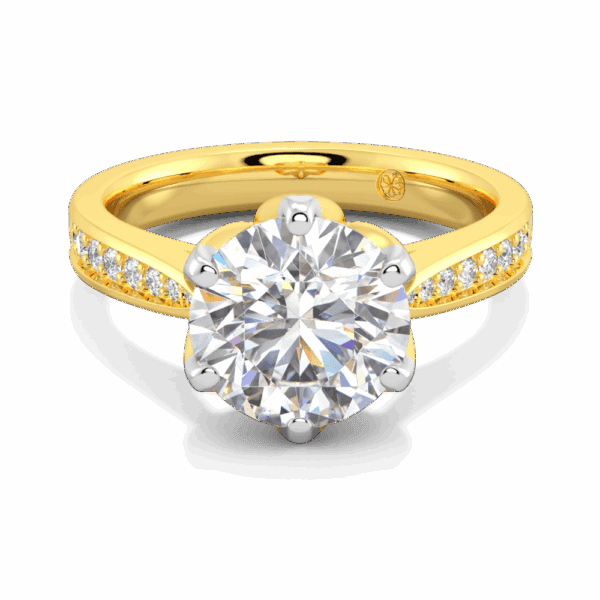 Passion 9 0 Front Yellow Gold Lab Grown Diamond Floral Gallery Tapered Pave Cathedral Setting Engagement Ring