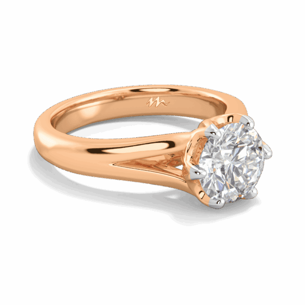 Peony 7 5 Angled Rose Gold Moissanite Split Band 6 Prong Leaf Design Solitaire Ring