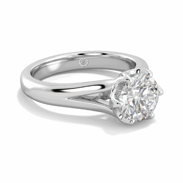 Peony 7 5 Angled White Gold Lab Grown Diamond Split Band 6 Prong Leaf Design Solitaire Ring