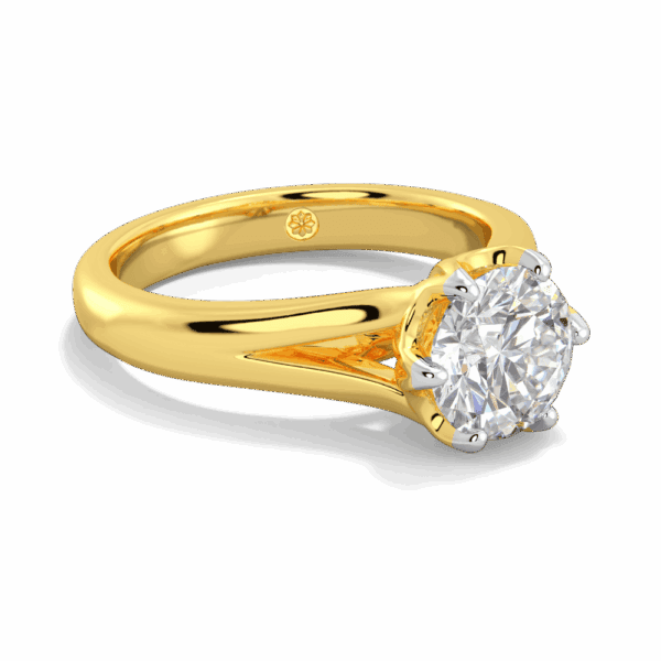 Peony 7 5 Angled Yellow Gold Lab Grown Diamond Split Band 6 Prong Leaf Design Solitaire Ring