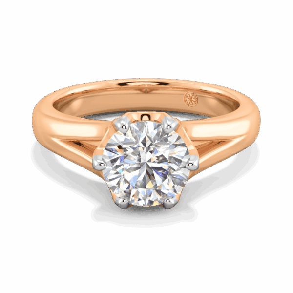 Peony 7 5 Front Rose Gold Lab Grown Diamond Split Band 6 Prong Leaf Design Solitaire Ring