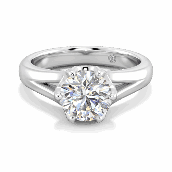 Peony 7 5 Front White Gold Lab Grown Diamond Split Band 6 Prong Leaf Design Solitaire Ring