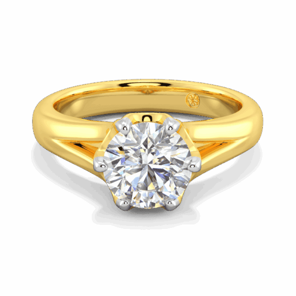 Peony 7 5 Front Yellow Gold Lab Grown Diamond Split Band 6 Prong Leaf Design Solitaire Ring