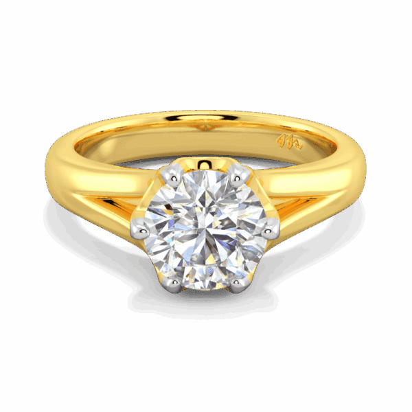Peony 7 5 Front Yellow Gold Moissanite Split Band 6 Prong Leaf Design Solitaire Ring