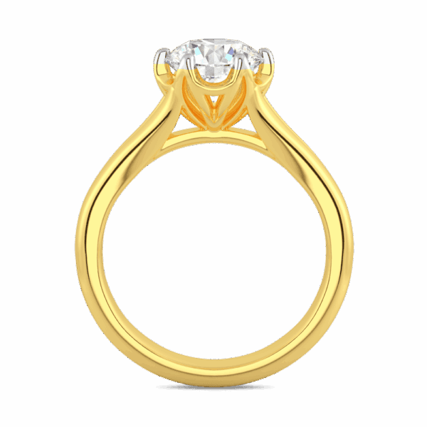 Peony 7 5 Side Yellow Gold Diamond Split Band 6 Prong Leaf Design Solitaire Ring