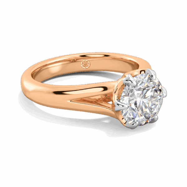 Peony 8 0 Angled Rose Gold Lab Grown Diamond Split Band 6 Prong Leaf Design Solitaire Ring