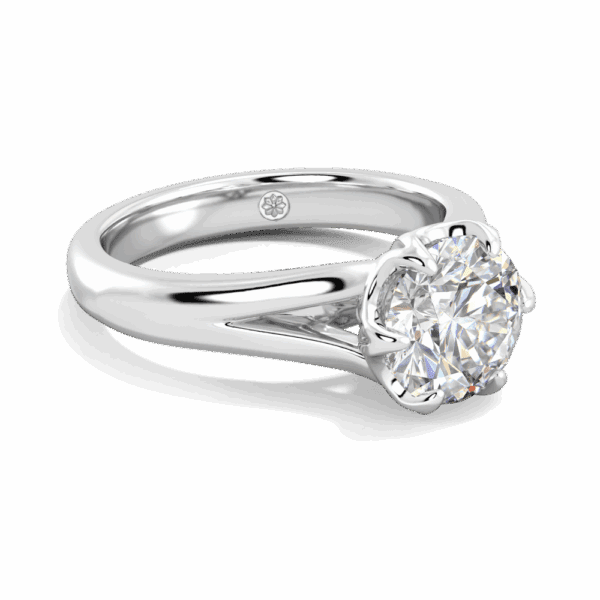 Peony 8 0 Angled White Gold Lab Grown Diamond Split Band 6 Prong Leaf Design Solitaire Ring