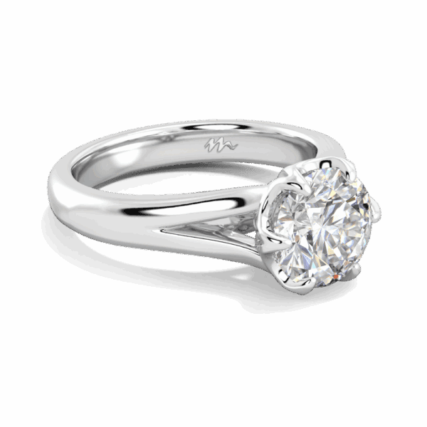 Peony 8 0 Angled White Gold Moissanite Split Band 6 Prong Leaf Design Solitaire Ring