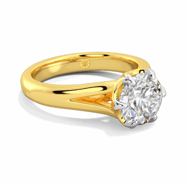 Peony 8 0 Angled Yellow Gold Lab Grown Diamond Split Band 6 Prong Leaf Design Solitaire Ring