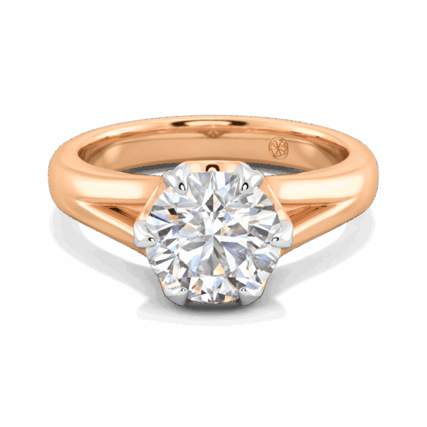 Peony 8 0 Front Rose Gold Lab Grown Diamond Split Band 6 Prong Leaf Design Solitaire Ring