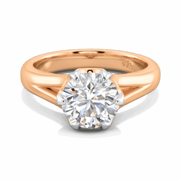 Peony 8 0 Front Rose Gold Moissanite Split Band 6 Prong Leaf Design Solitaire Ring
