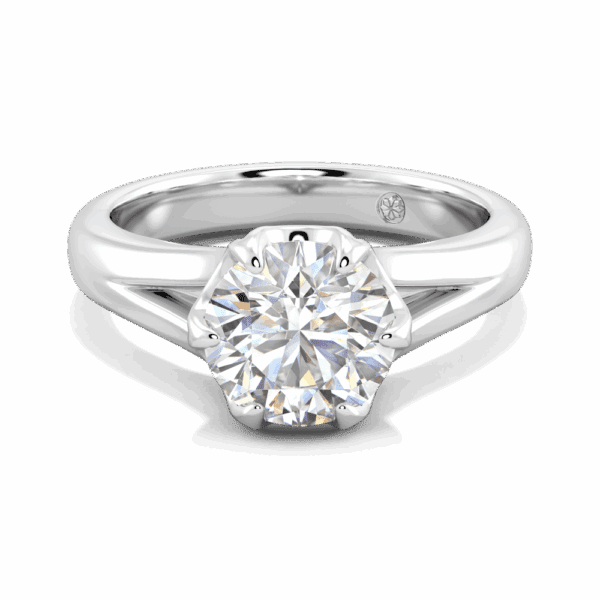 Peony 8 0 Front White Gold Lab Grown Diamond Split Band 6 Prong Leaf Design Solitaire Ring