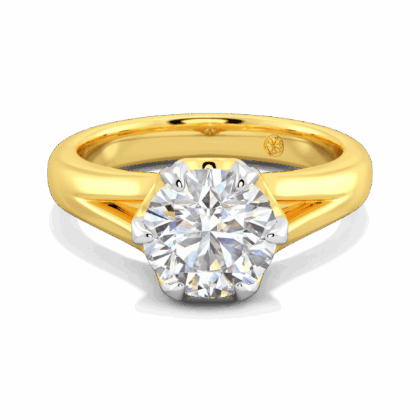 Peony 8 0 Front Yellow Gold Lab Grown Diamond Split Band 6 Prong Leaf Design Solitaire Ring