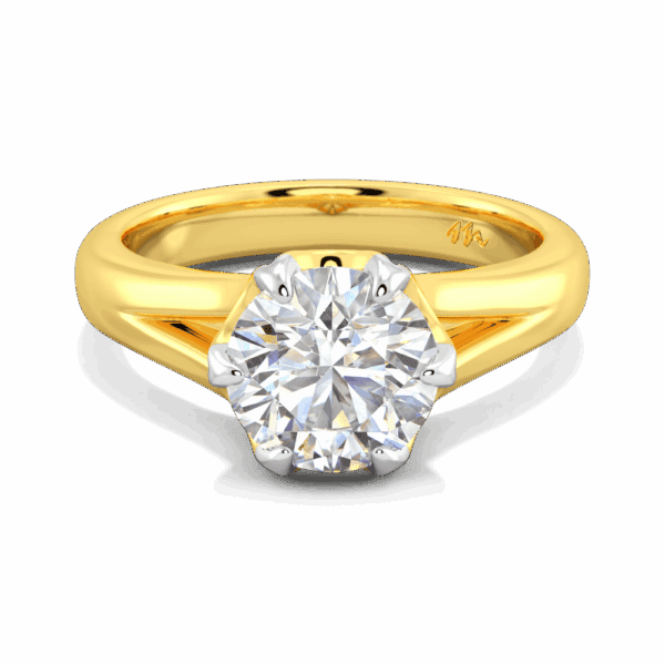 Peony 8 0 Front Yellow Gold Moissanite Split Band 6 Prong Leaf Design Solitaire Ring