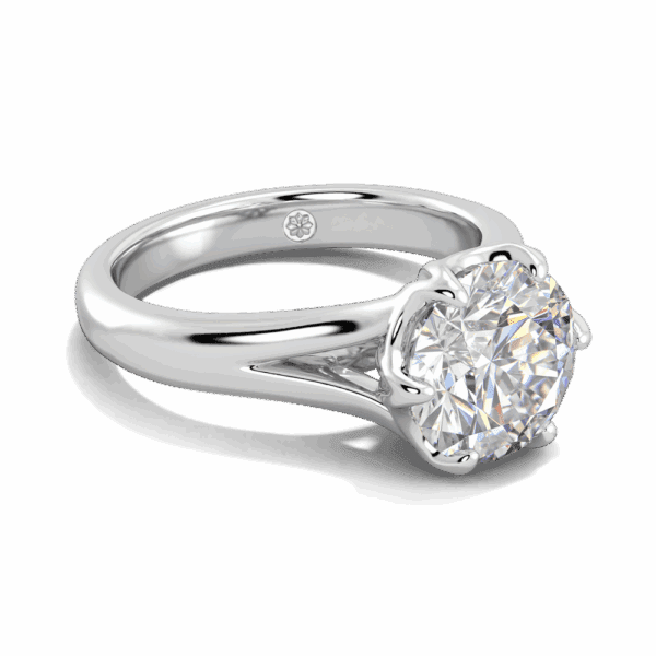 Peony 9 0 Angled White Gold Lab Grown Diamond Split Band 6 Prong Leaf Design Solitaire Ring