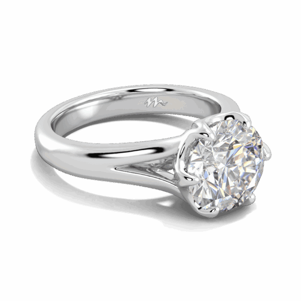 Peony 9 0 Angled White Gold Moissanite Split Band 6 Prong Leaf Design Solitaire Ring