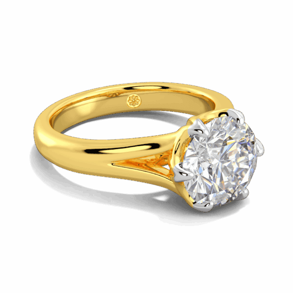 Peony 9 0 Angled Yellow Gold Lab Grown Diamond Split Band 6 Prong Leaf Design Solitaire Ring