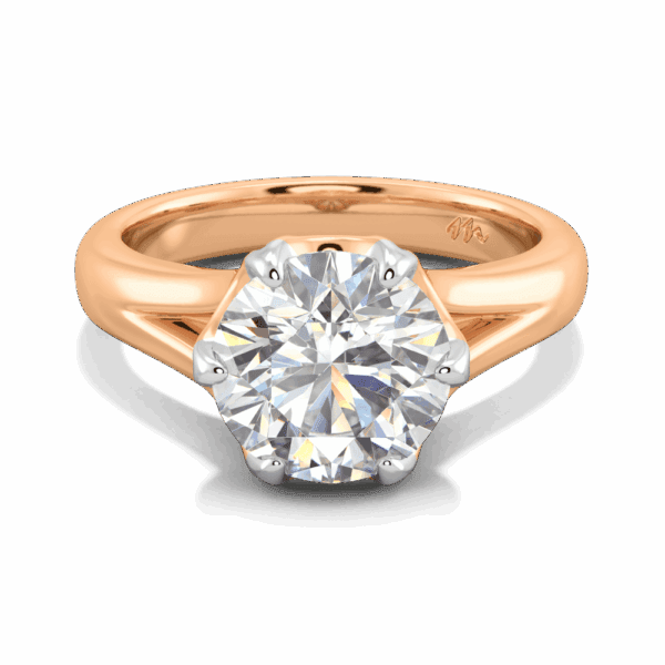 Peony 9 0 Front Rose Gold Moissanite Split Band 6 Prong Leaf Design Solitaire Ring