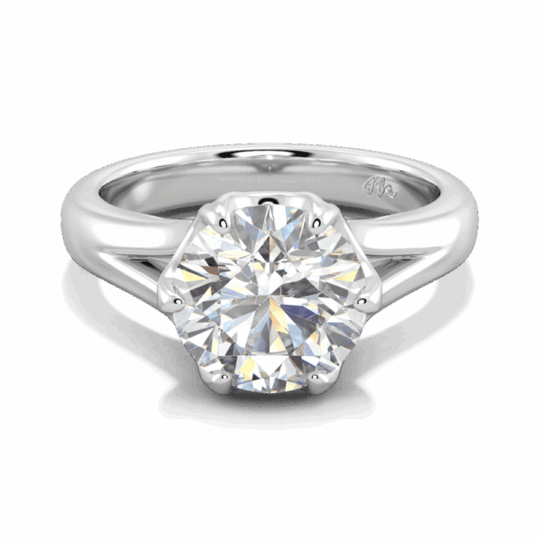 Peony 9 0 Front White Gold Moissanite Split Band 6 Prong Leaf Design Solitaire Ring