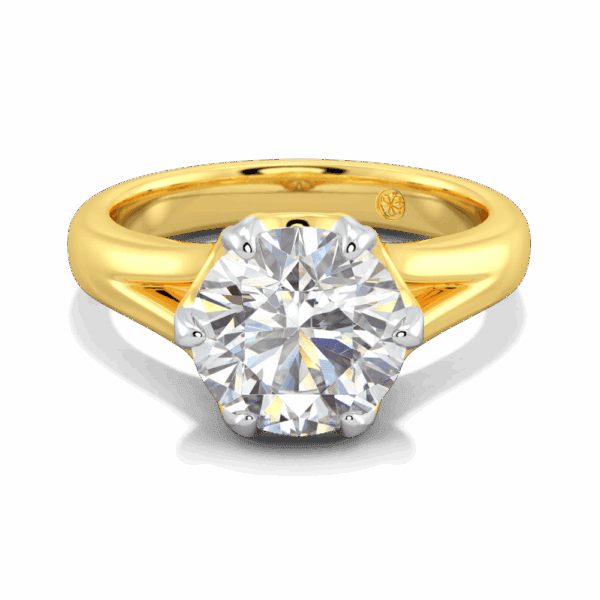 Peony 9 0 Front Yellow Gold Lab Grown Diamond Split Band 6 Prong Leaf Design Solitaire Ring