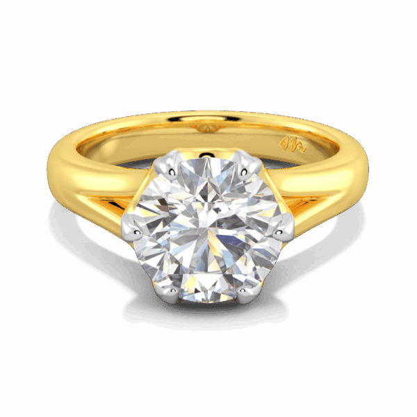 Peony 9 0 Front Yellow Gold Moissanite Split Band 6 Prong Leaf Design Solitaire Ring
