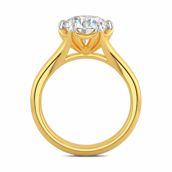 Peony 9 0 Side Yellow Gold Diamond Split Band 6 Prong Leaf Design Solitaire Ring