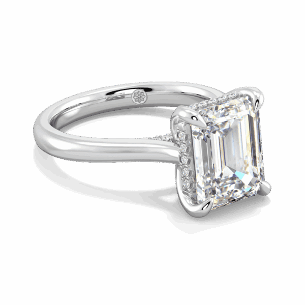 Primrose Emerald 10X8 Angled White Gold Lab Grown Diamond Petal Basket Underrail Accented Bridge Engagement Ring