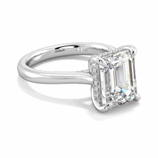 Primrose Emerald 10X8 Angled White Gold Moissanite Petal Basket Underrail Accented Bridge Engagement Ring
