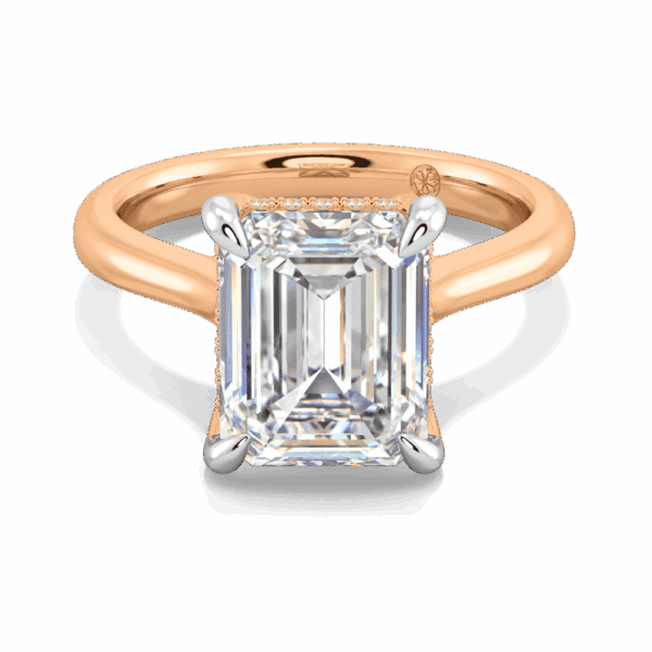 Primrose Emerald 10X8 Front Rose Gold Lab Grown Diamond Petal Basket Underrail Accented Bridge Engagement Ring