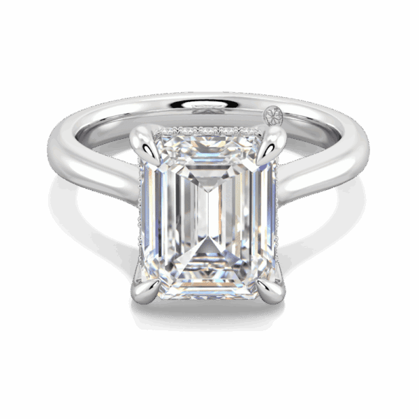 Primrose Emerald 10X8 Front White Gold Lab Grown Diamond Petal Basket Underrail Accented Bridge Engagement Ring